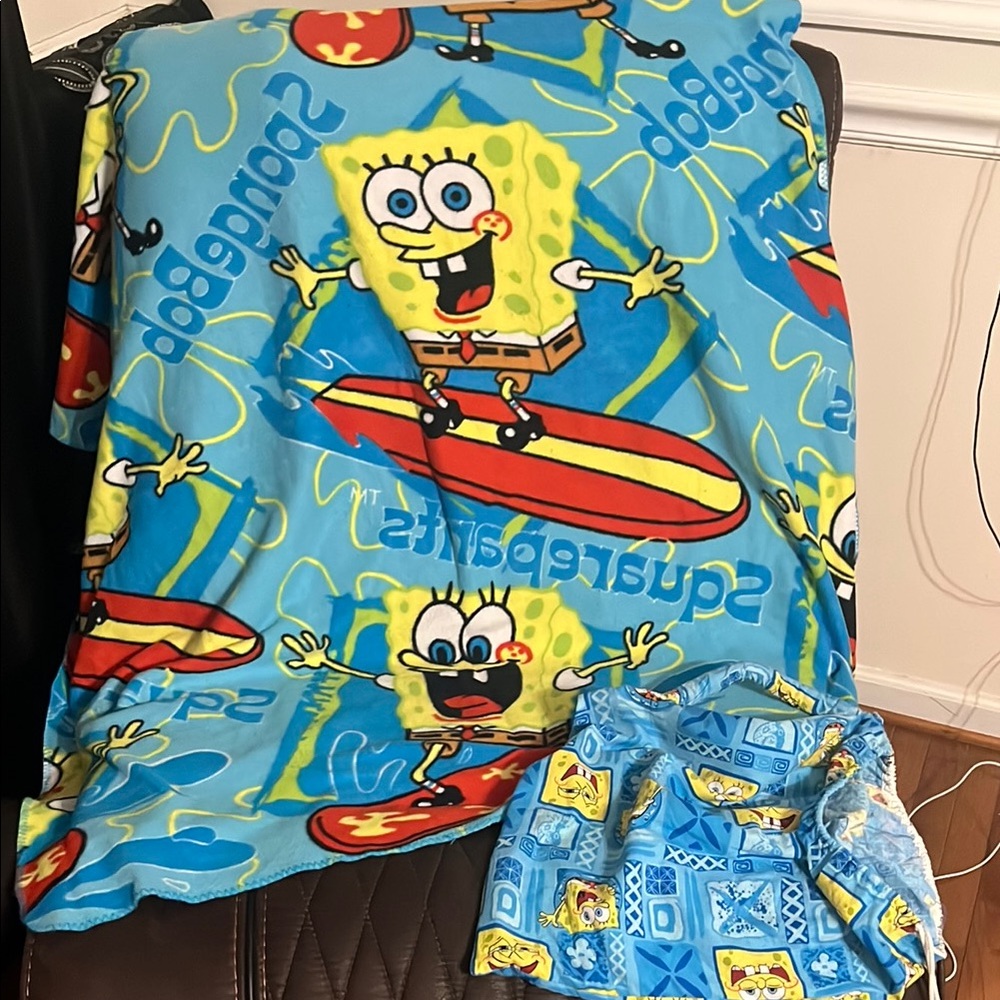 SpongeBob SquarePants Blue Blanket and Bag Set